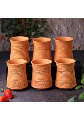 THE HANDICRAFTIAN Handcrafted Terracotta Jumbo Glass Set | 400 ml | 13.5 fl oz | 6-Piece Set | Microwave Safe