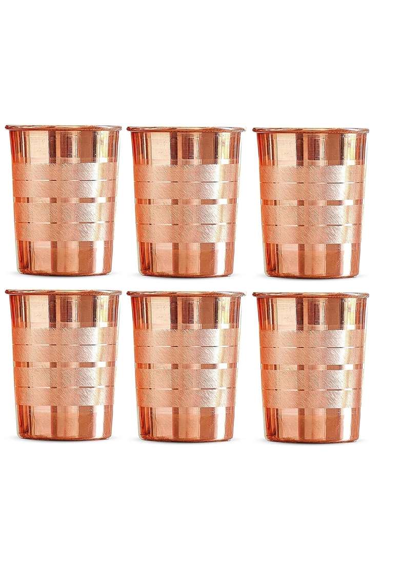 Adoko 100 Pure Copper Tumbler | 300 ml | 10.1 fl oz | 6-Piece Set | Handcrafted - Indya