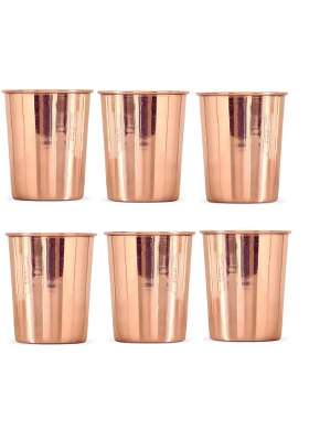 Adoko Pure Copper Tumbler Set | 300 ml | 10.1 fl oz | 6-Piece Set | Handcrafted