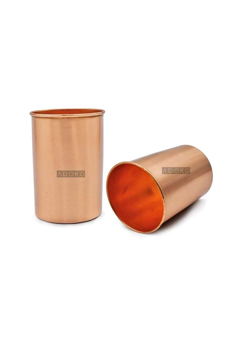 Adoko Pure Copper Tumbler Set | 300 ml | 10.1 fl oz | 6-Piece Set | Handcrafted - Indya