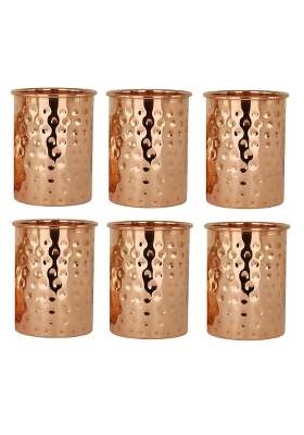 Adoko 100 Pure Copper Hammered Tumbler | 300 ml | 10.1 fl oz | 6-Piece Set | Handcrafted