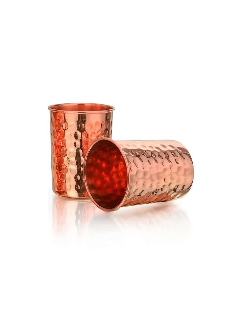 Adoko 100 Pure Copper Hammered Tumbler | 300 ml | 10.1 fl oz | 6-Piece Set | Handcrafted - Indya