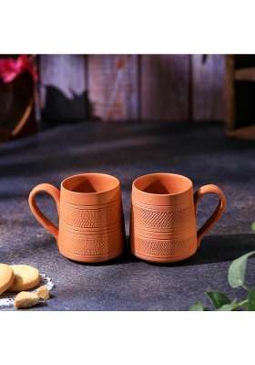 THE HANDICRAFTIAN Handcrafted Terracotta Coffee Mug | 2-Piece Set | Microwave Safe