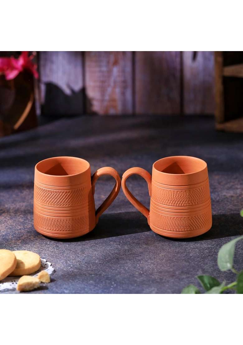 THE HANDICRAFTIAN Handcrafted Terracotta Coffee Mug | 2-Piece Set | Microwave Safe - Indya