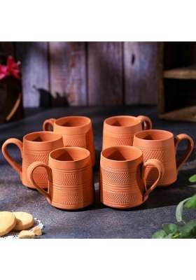 THE HANDICRAFTIAN Handcrafted Terracotta Coffee Mug | 2-Piece Set | Microwave Safe