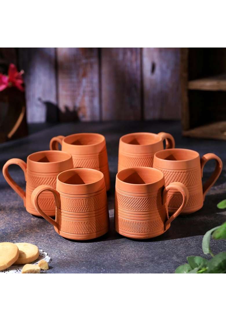 THE HANDICRAFTIAN Handcrafted Terracotta Coffee Mug | 2-Piece Set | Microwave Safe - Indya