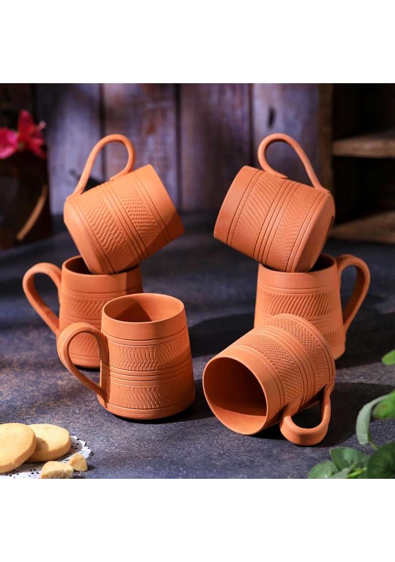 THE HANDICRAFTIAN Handcrafted Terracotta Coffee Mug | 2-Piece Set | Microwave Safe - Indya