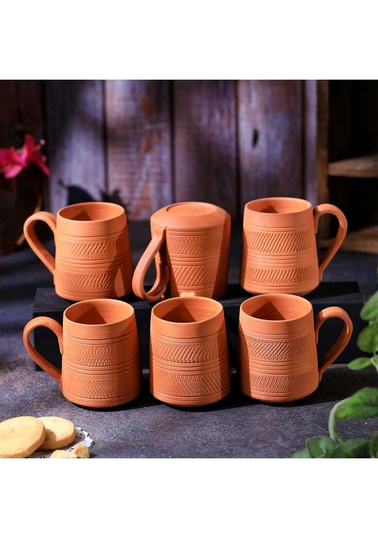 THE HANDICRAFTIAN Handcrafted Terracotta Coffee Mug | 2-Piece Set | Microwave Safe - Indya