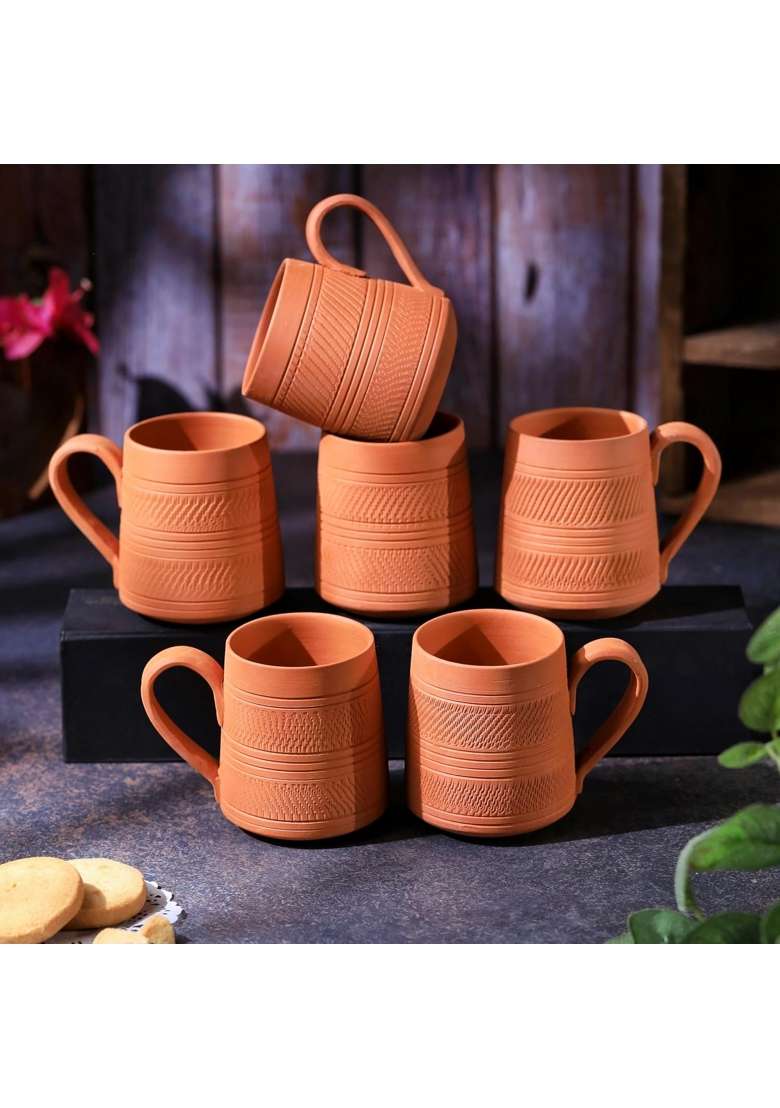 THE HANDICRAFTIAN Handcrafted Terracotta Coffee Mug | 2-Piece Set | Microwave Safe - Indya
