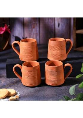 THE HANDICRAFTIAN Handcrafted Terracotta Coffee Mug | 2-Piece Set | Microwave Safe