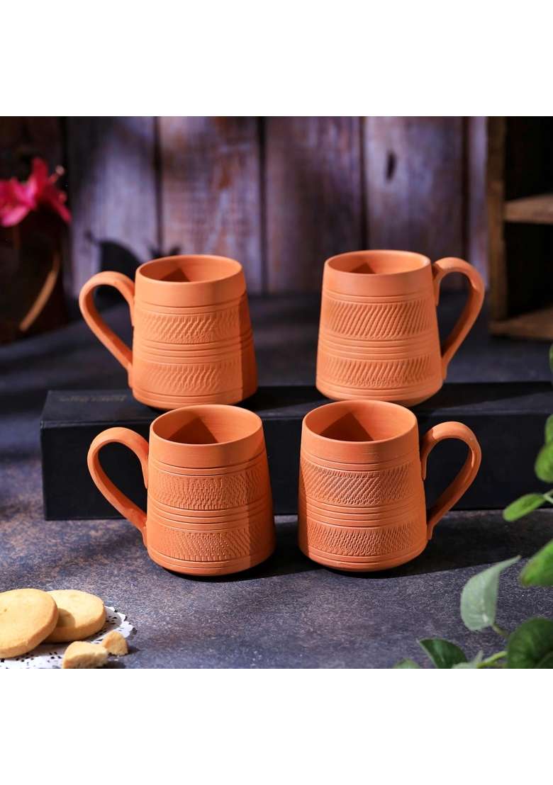 THE HANDICRAFTIAN Handcrafted Terracotta Coffee Mug | 2-Piece Set | Microwave Safe - Indya
