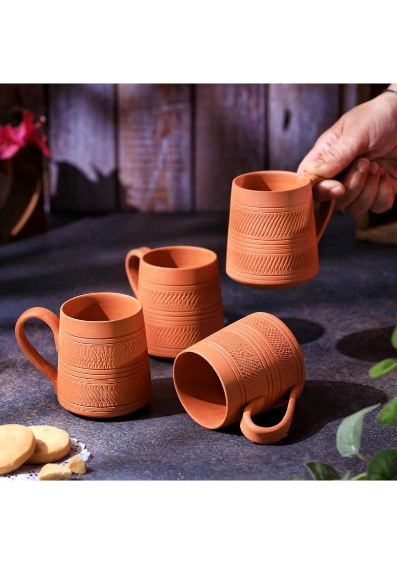 THE HANDICRAFTIAN Handcrafted Terracotta Coffee Mug | 2-Piece Set | Microwave Safe - Indya