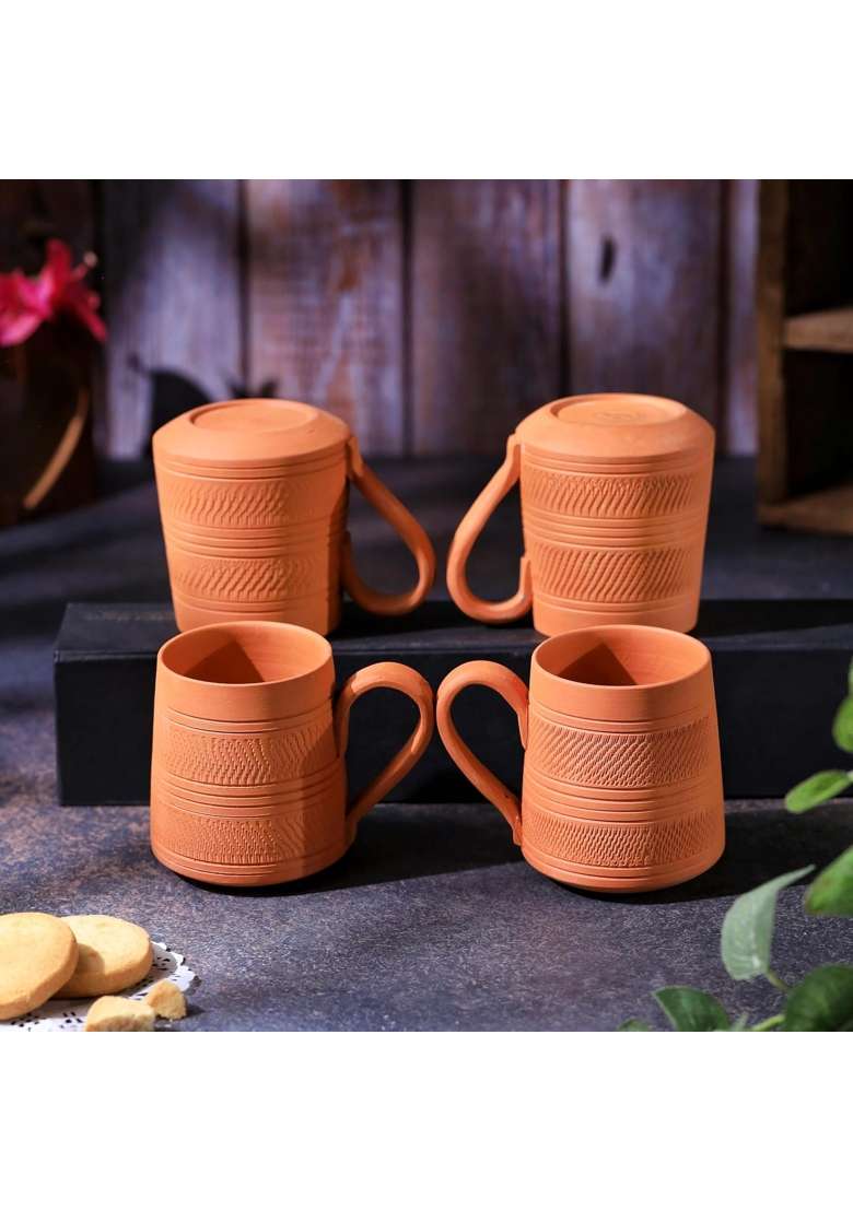 THE HANDICRAFTIAN Handcrafted Terracotta Coffee Mug | 2-Piece Set | Microwave Safe - Indya