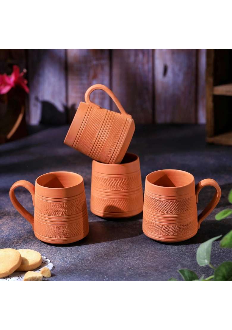 THE HANDICRAFTIAN Handcrafted Terracotta Coffee Mug | 2-Piece Set | Microwave Safe - Indya