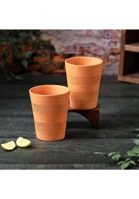 THE HANDICRAFTIAN Handcrafted Terracotta Jumbo Glass Set | 400 ml | 13.5 fl oz | 2-Piece Set | Microwave Safe