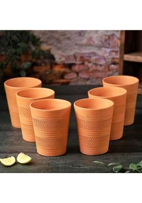 THE HANDICRAFTIAN Handcrafted Terracotta Jumbo Glass Set | 400 ml | 13.5 fl oz | 6-Piece Set | Microwave Safe