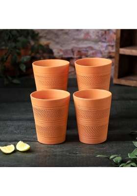 THE HANDICRAFTIAN Handcrafted Terracotta Jumbo Glass Set | 400 ml | 13.5 fl oz | 4-Piece Set | Microwave Safe