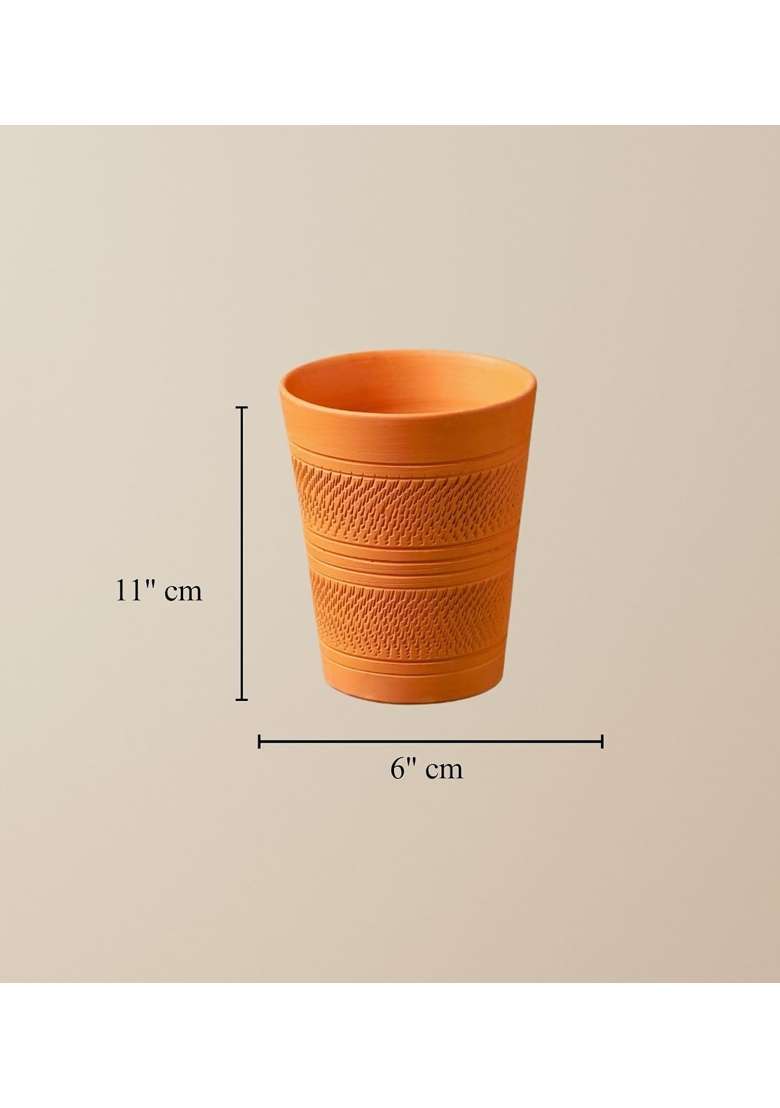 THE HANDICRAFTIAN Handcrafted Terracotta Jumbo Glass Set | 400 ml | 13.5 fl oz | 4-Piece Set | Microwave Safe - Indya