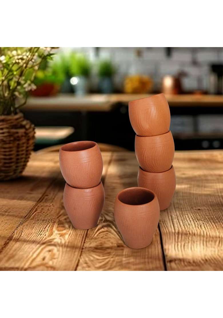 KALAKRITI Terracotta Kullad Tea Cups Ceramic for Serving Cutting Shape Glass for Hot | 6-Piece Set - Indya