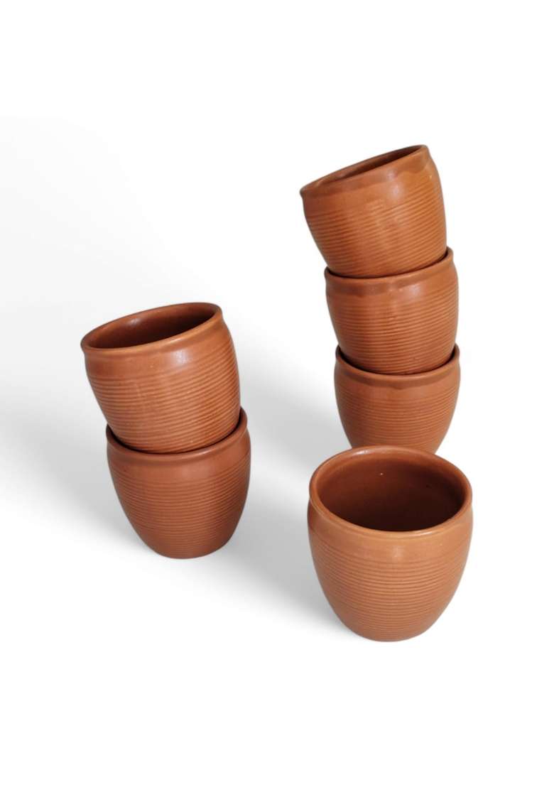 KALAKRITI Terracotta Kullad Tea Cups Ceramic for Serving Cutting Shape Glass for Hot | 6-Piece Set - Indya
