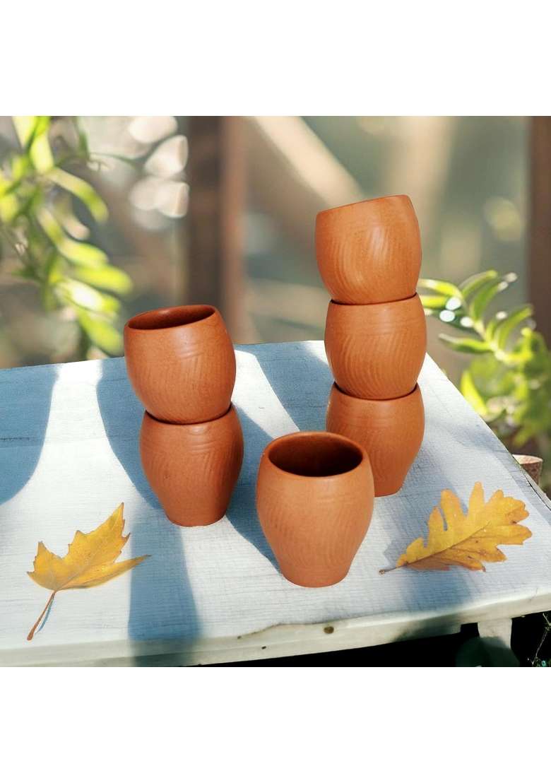 KALAKRITI Terracotta Kullad Tea Cups Ceramic for Serving Cutting Shape Glass for Hot | 6-Piece Set - Indya