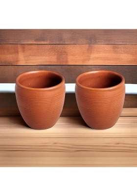 KALAKRITI Terracotta Kullad Tea Cups Ceramic for Serving Cutting Shape Glass for Hot | 2-Piece Set