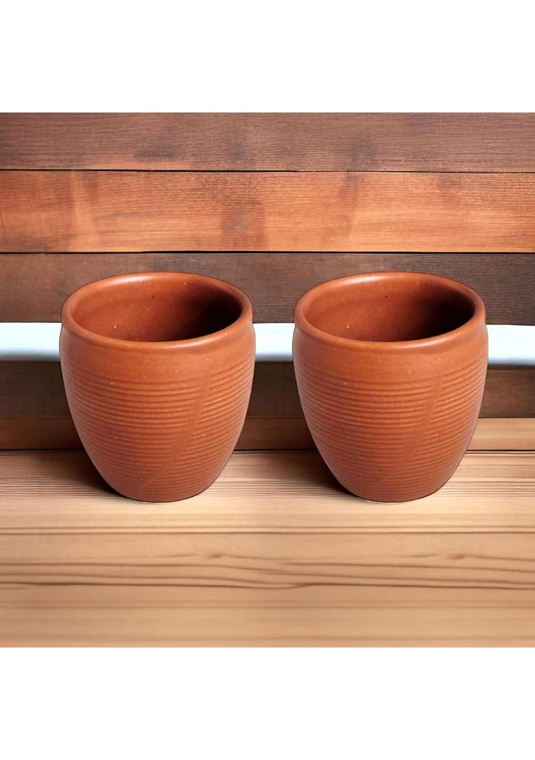 KALAKRITI Terracotta Kullad Tea Cups Ceramic for Serving Cutting Shape Glass for Hot | 2-Piece Set - Indya