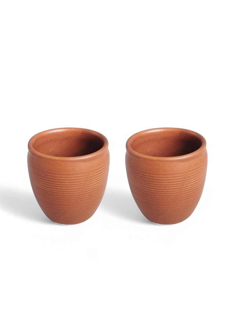 KALAKRITI Terracotta Kullad Tea Cups Ceramic for Serving Cutting Shape Glass for Hot | 2-Piece Set - Indya