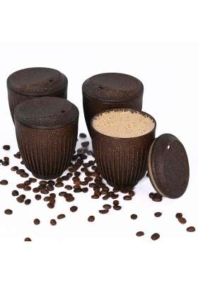 Eha Earth Friendly Retro Coffee Mug with Lid | 250 ml | 8.5 fl oz | 4-Piece Set | Microwave Safe