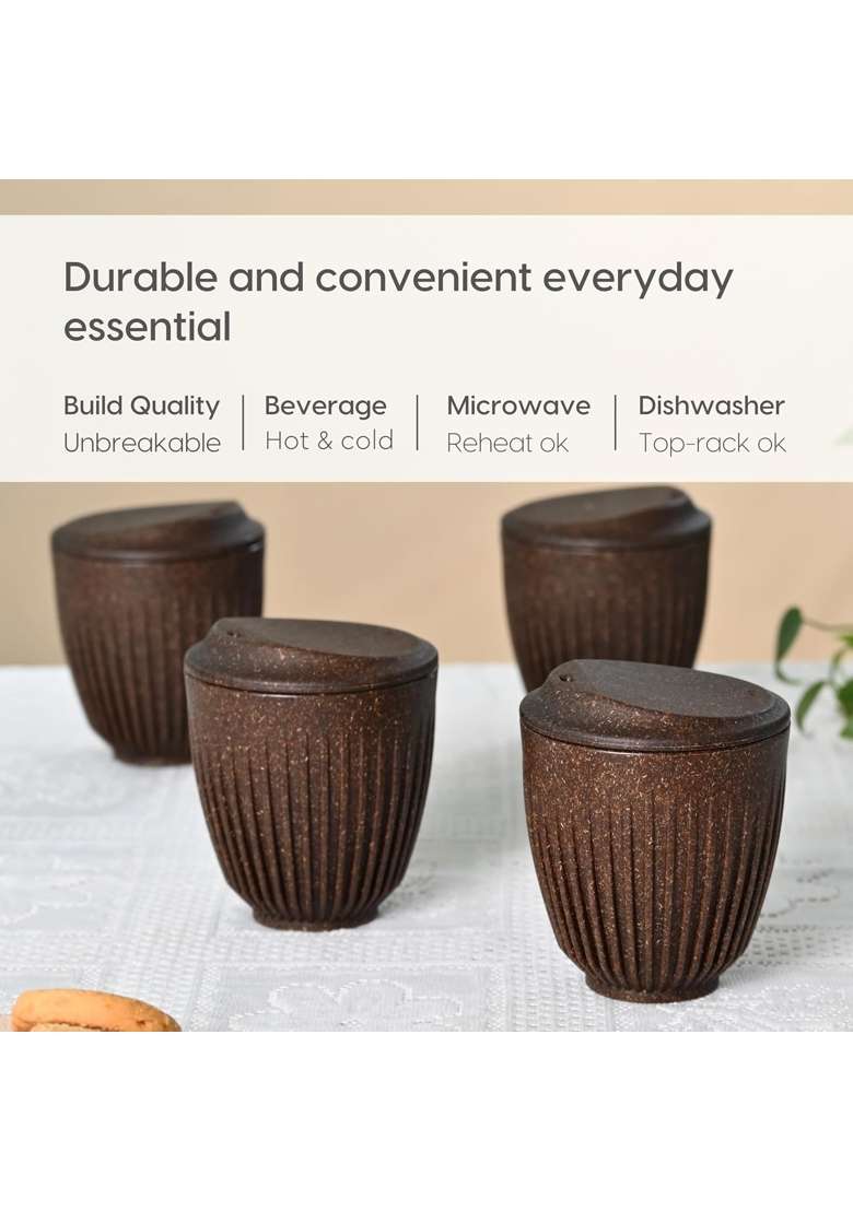 Eha Earth Friendly Retro Coffee Mug with Lid | 250 ml | 8.5 fl oz | 4-Piece Set | Microwave Safe - Indya