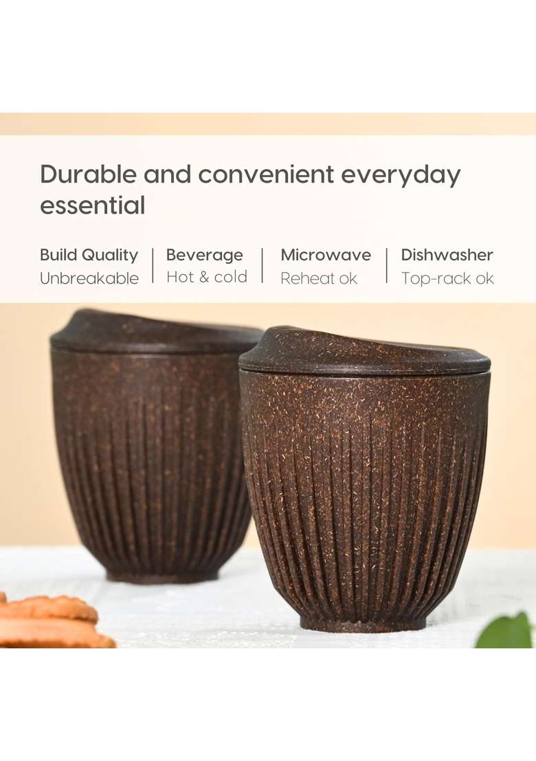Eha Earth Friendly Retro Coffee Mug with Lid | 250 ml | 8.5 fl oz | 2-Piece Set | Microwave Safe - Indya