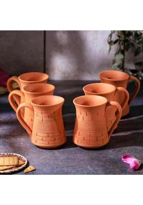 THE HANDICRAFTIAN Handcrafted Terracotta Royal Jumbo Mug Set | 350 ml | 11.8 fl oz | 6-Piece Set | Microwave Safe