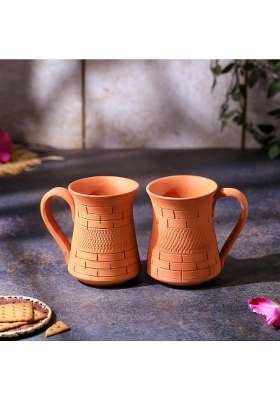 THE HANDICRAFTIAN Handcrafted Terracotta Royal Jumbo Mug Set | 350 ml | 11.8 fl oz | 2-Piece Set | Microwave Safe