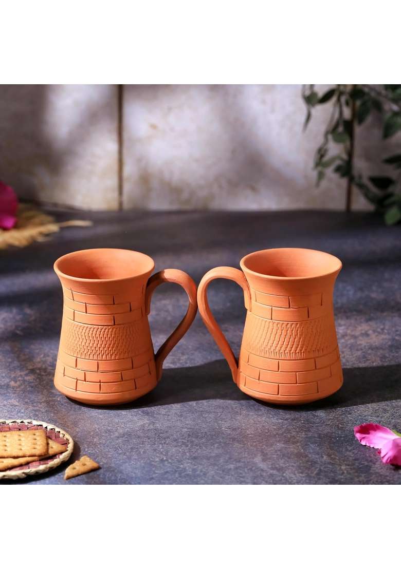 THE HANDICRAFTIAN Handcrafted Terracotta Royal Jumbo Mug Set | 350 ml | 11.8 fl oz | 2-Piece Set | Microwave Safe - Indya