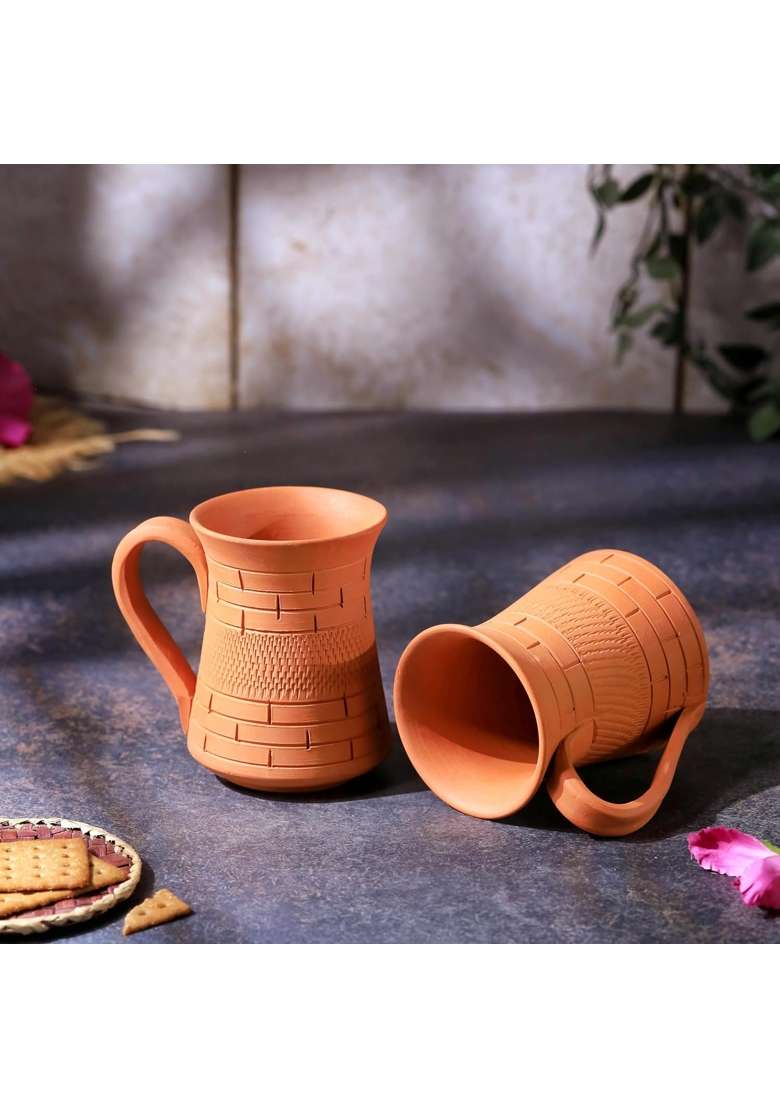 THE HANDICRAFTIAN Handcrafted Terracotta Royal Jumbo Mug Set | 350 ml | 11.8 fl oz | 2-Piece Set | Microwave Safe - Indya