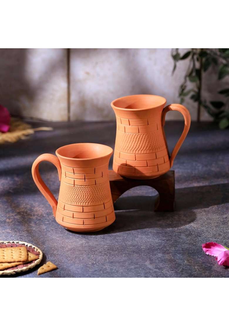 THE HANDICRAFTIAN Handcrafted Terracotta Royal Jumbo Mug Set | 350 ml | 11.8 fl oz | 2-Piece Set | Microwave Safe - Indya