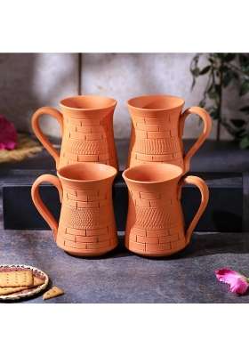 THE HANDICRAFTIAN Handcrafted Terracotta Royal Jumbo Mug Set | 350 ml | 11.8 fl oz | 4-Piece Set | Microwave Safe