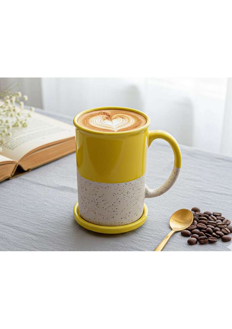 Bodhi House Ceramic Tea and Coffee Mug with Coaster | 300 ml | 10.1 fl oz - Indya
