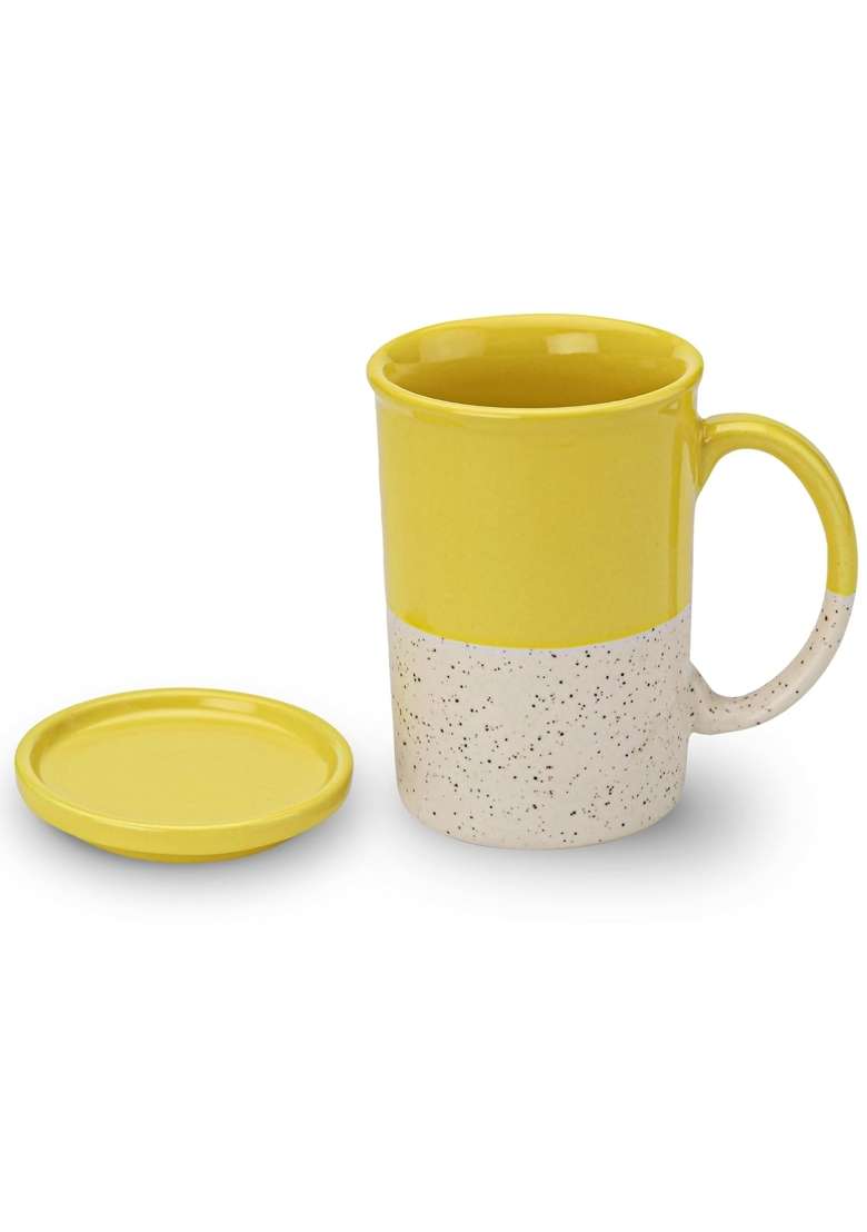 Bodhi House Ceramic Tea and Coffee Mug with Coaster | 300 ml | 10.1 fl oz - Indya