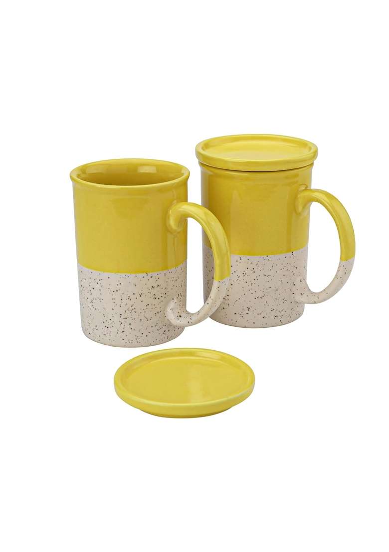 Bodhi House Ceramic Tea and Coffee Mug with Coaster | 300 ml | 10.1 fl oz | 2-Piece Set - Indya