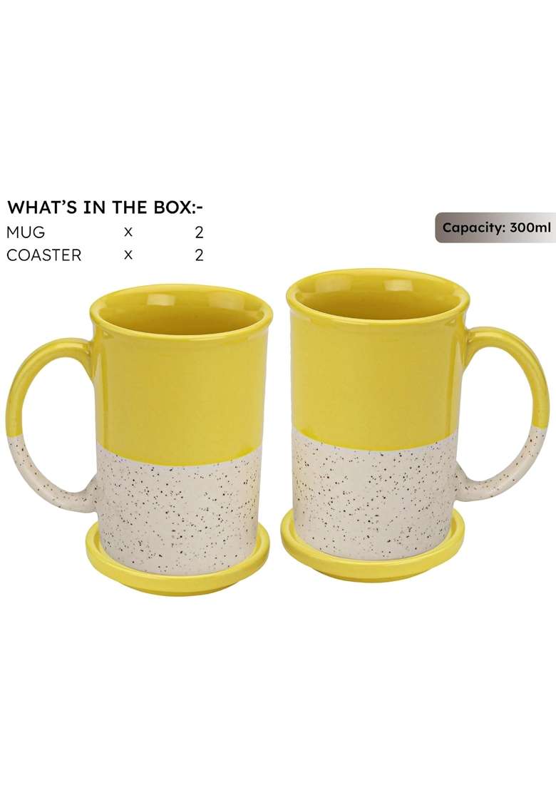 Bodhi House Ceramic Tea and Coffee Mug with Coaster | 300 ml | 10.1 fl oz | 2-Piece Set - Indya