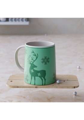 The Earth Store Green Reindeer Ceramic Coffee Mug | 300 ml | 10.1 fl oz | Dishwasher Safe | Microwave Safe