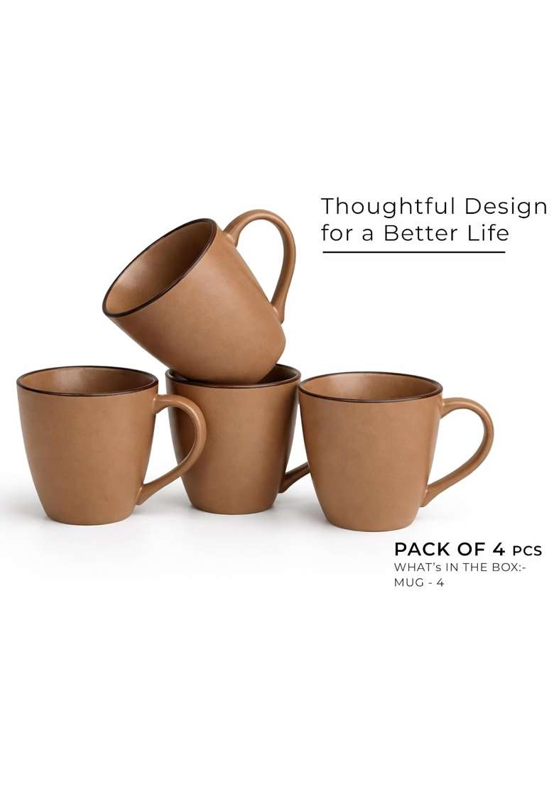 Bodhi House Handmade Ceramic Coffee Mug | 350 ml | 11.8 fl oz | Pack of 4 - Indya