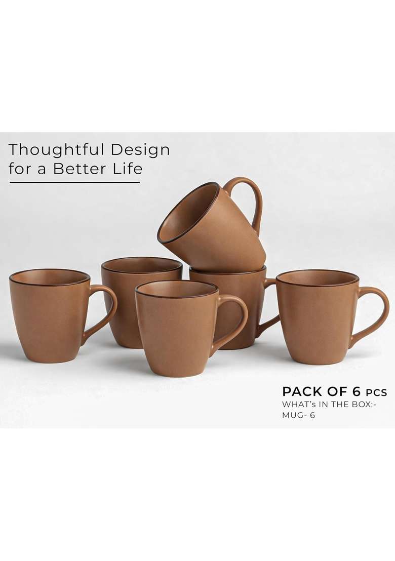 Bodhi House Handmade Ceramic Coffee Mug | 350 ml | 11.8 fl oz | Pack of 6 - Indya