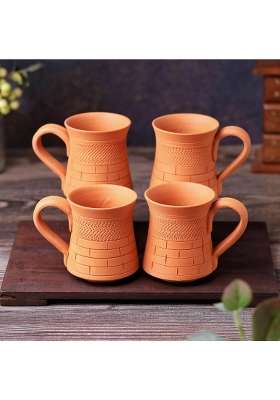 THE HANDICRAFTIAN Handcrafted Terracotta Coffee Mug | 2-Piece Set | Microwave Safe