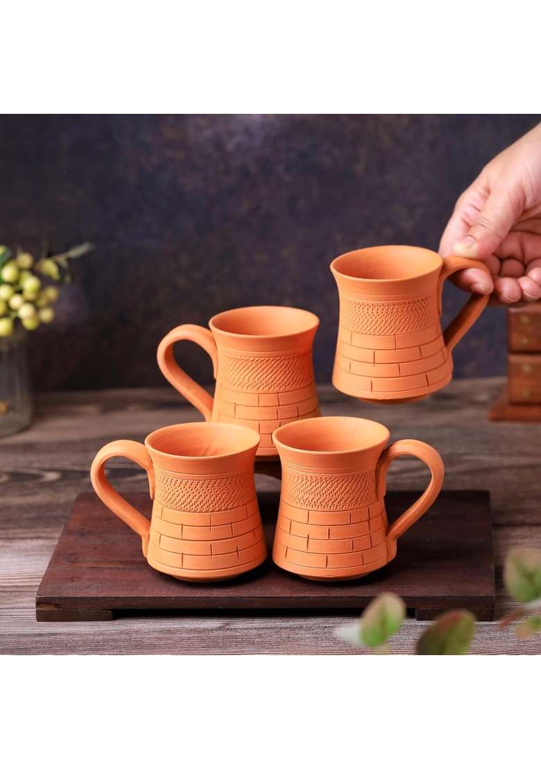 THE HANDICRAFTIAN Handcrafted Terracotta Coffee Mug | 2-Piece Set | Microwave Safe - Indya