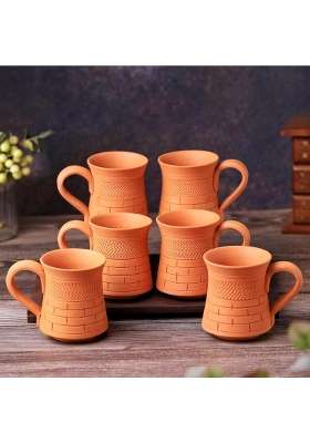 THE HANDICRAFTIAN Handcrafted Terracotta Coffee Mug | 2-Piece Set | Microwave Safe