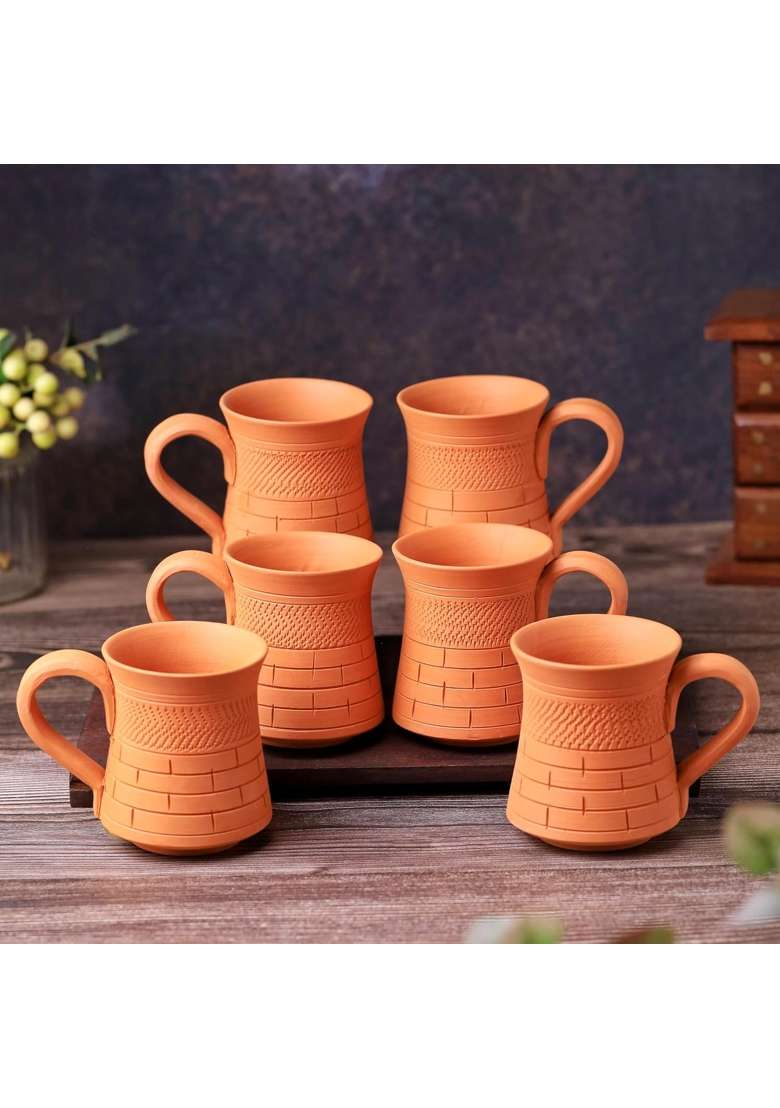 THE HANDICRAFTIAN Handcrafted Terracotta Coffee Mug | 2-Piece Set | Microwave Safe - Indya