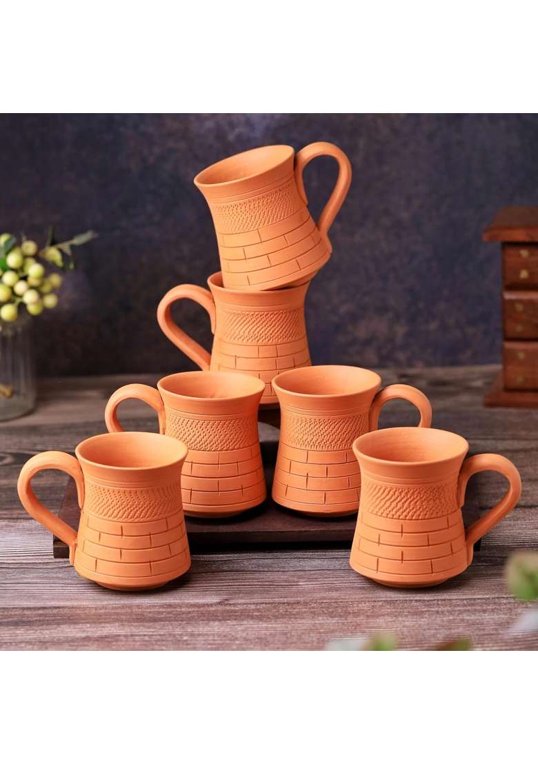 THE HANDICRAFTIAN Handcrafted Terracotta Coffee Mug | 2-Piece Set | Microwave Safe - Indya