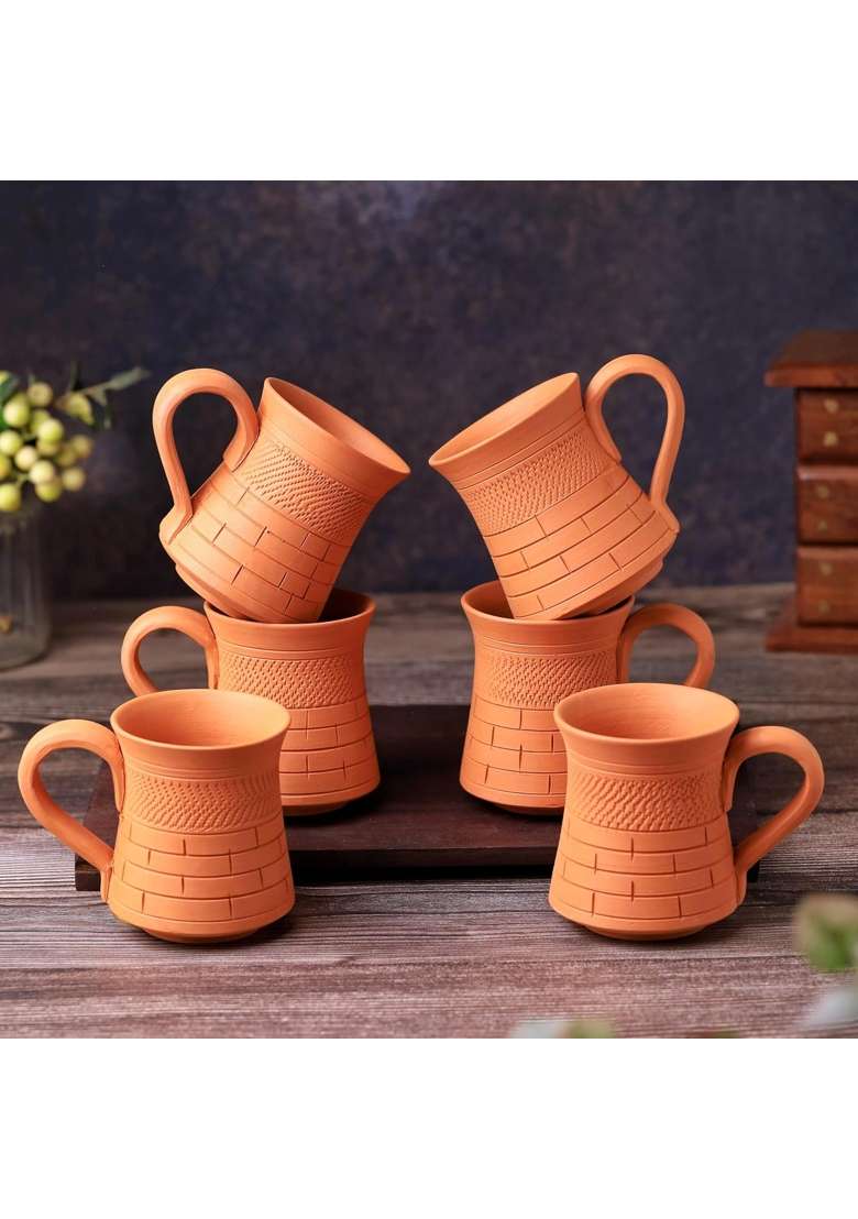 THE HANDICRAFTIAN Handcrafted Terracotta Coffee Mug | 2-Piece Set | Microwave Safe - Indya